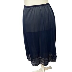 Vintage Navy‎ Blue Half Slip with Lace Trim Lingerie Skirt Extender Small